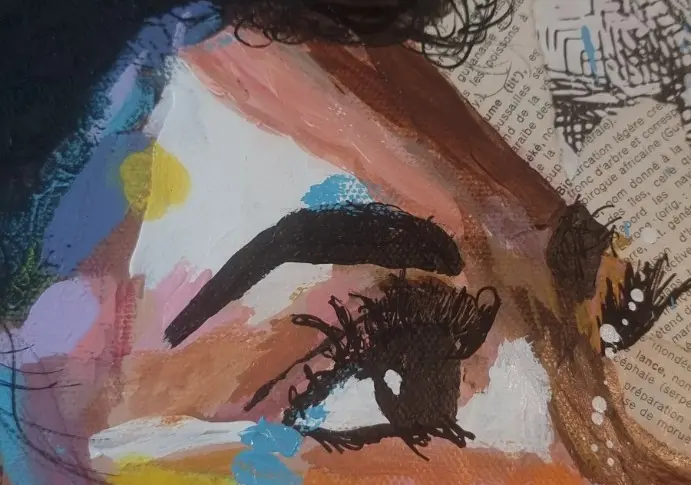 Détail du regard peint dans Nou sé Rasin